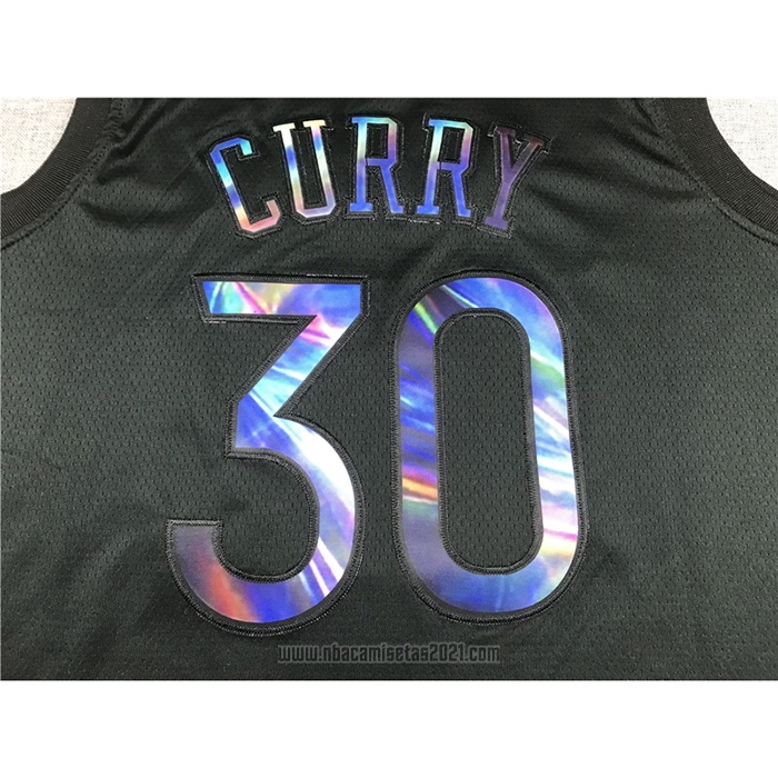 Camiseta Golden State Warriors Stephen Curry #30 Iridescent Logo Negro